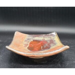Vintage Studio Art Pottery Square Ceramic Trinket Candy Dish Brown Glaze 7"...